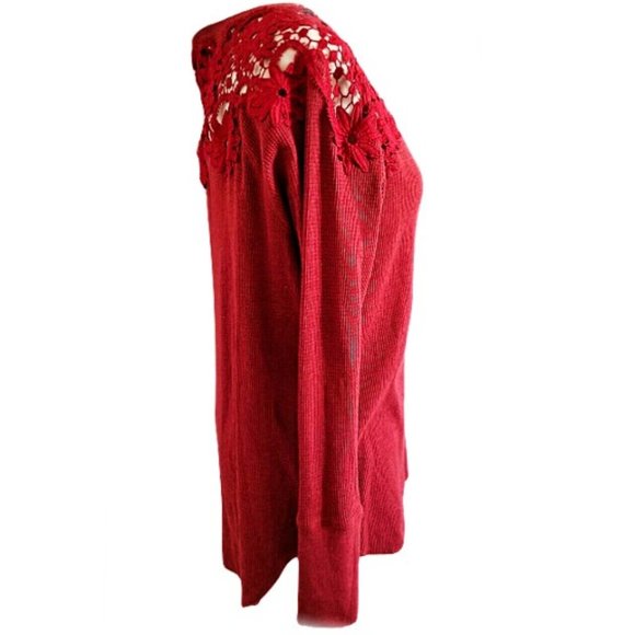 American Eagle Outfitters Women’s Lace Crochet Shoulder Thermal Shirt Top S/P - Picture 6 of 16